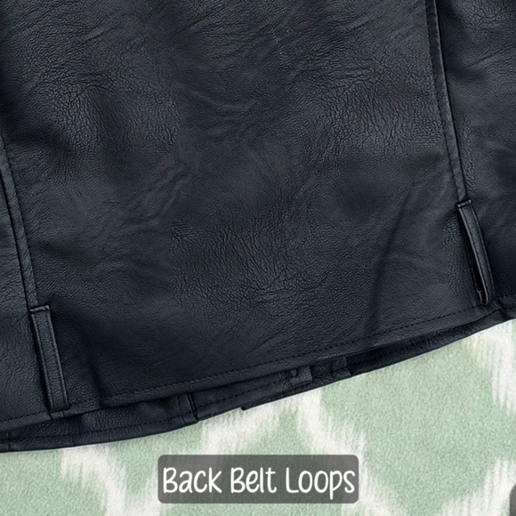 🟢NWOT Womens Black Lapel Collar Belted Zip Up Moto Leather Jacket Size L (8/10) - Picture 9 of 13